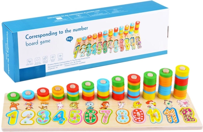 Puzzle en bois coloré avec chiffres et animaux