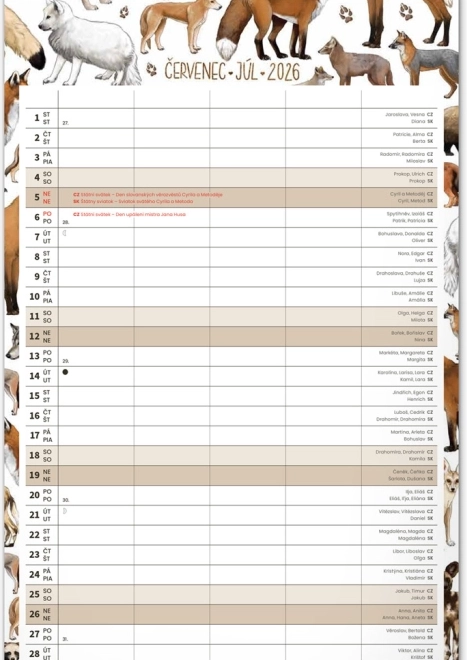 Calendrier mural Planificateur familial 2026 avec illustrations Animalium