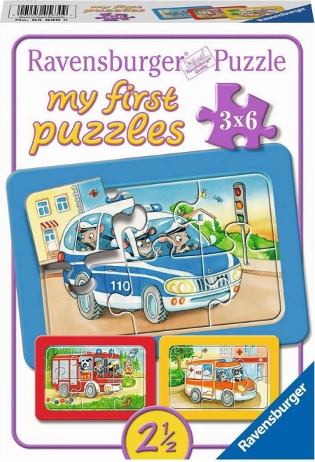 Mes premiers puzzles – véhicules d’intervention avec des animaux au volant 3×6 pièces RAVENSBURGER