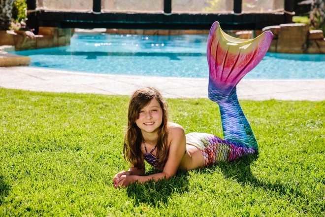 Queue de sirène avec monopalme Rainbow et Bikini