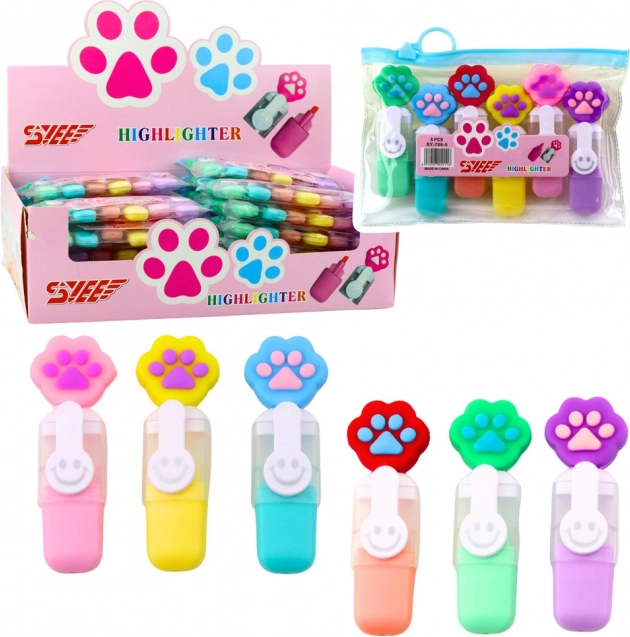 Mini surligneurs avec patte dans un étui, 6 pcs