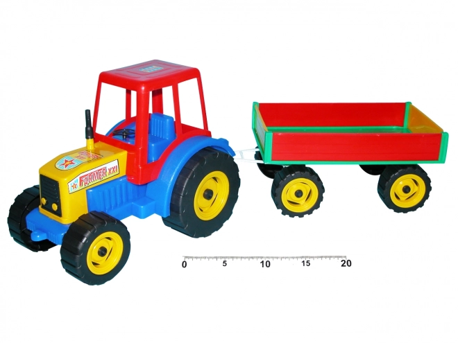 Tracteur coloré avec remorque 45 cm