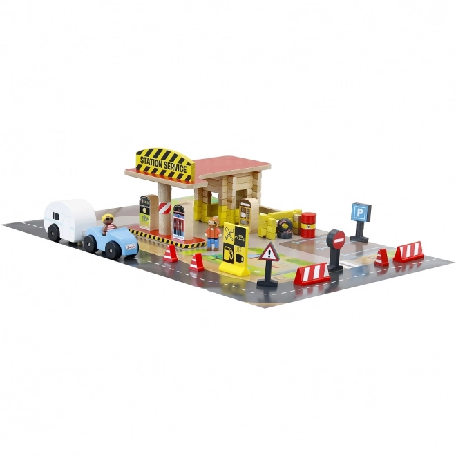 Jeujura Construction en bois 80 pièces station-service