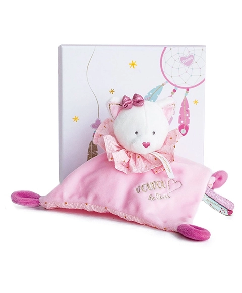 Ensemble cadeau - doudou en peluche rose chat
