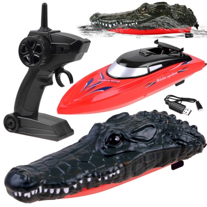 Bateau crocodile amusant avec télécommande – Rouge