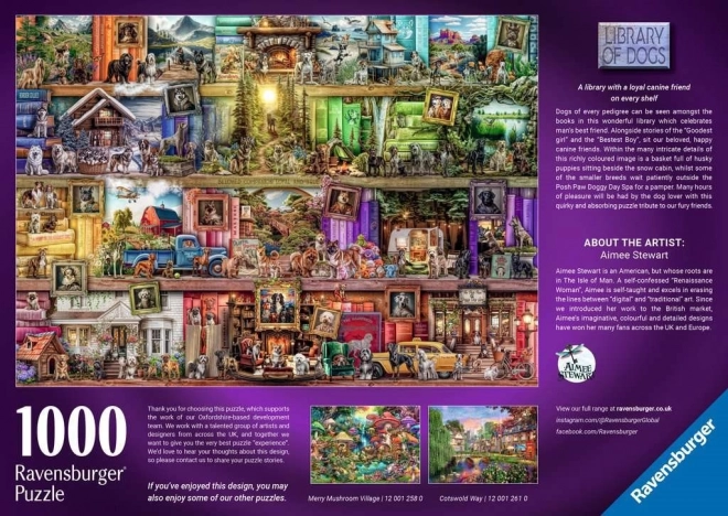 Puzzle 1000 pièces Chiens dans la bibliothèque