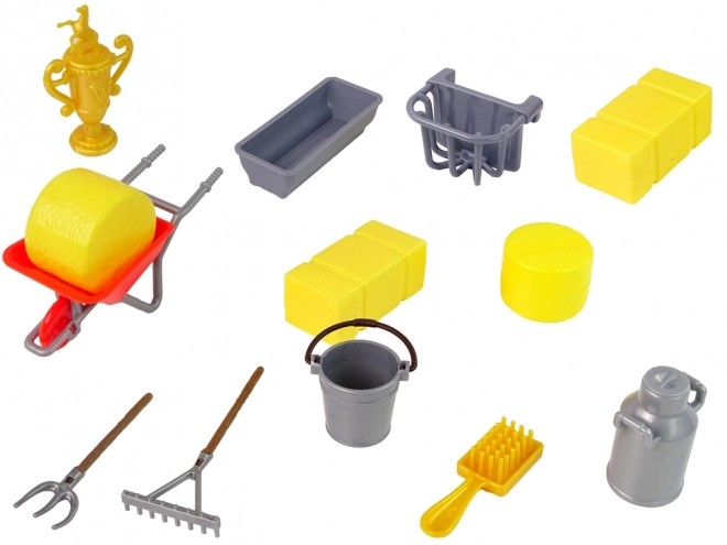 Ensemble Ferme Écurie Figuries Accessoires de Toilettage pour Chevaux