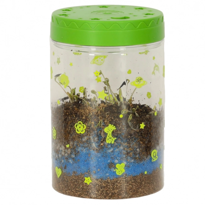 Terrarium pour cultiver des plantes avec lampe LED et dinosaures