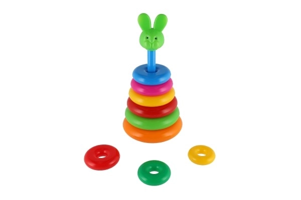 Pyramide à empiler avec anneaux en plastique 28 cm ass. 2 types en filet 12m+