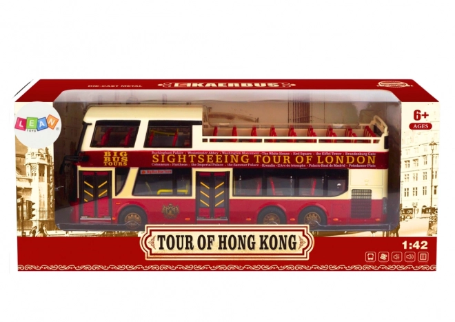 Autobus d'excursion à deux étages 1:42 Lumières Métalliques Rouge