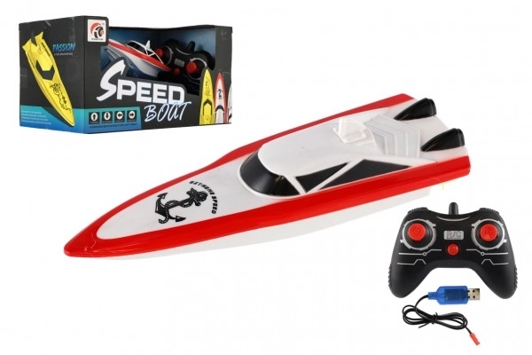 Bateau à moteur / bateau RC en plastique 19cm avec batterie+pack de recharge+USB 2,4Ghz dans une boîte 26x13x15cm