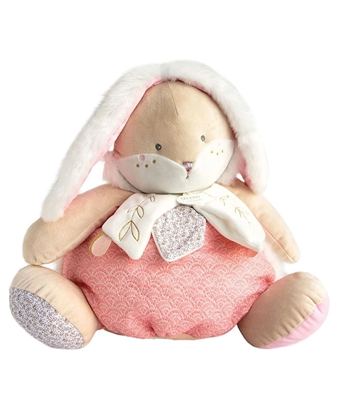 Doudou lapin rose avec espace de rangement pour pyjama 38 cm