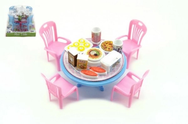 Table et chaises avec accessoires en plastique 12cm en blister