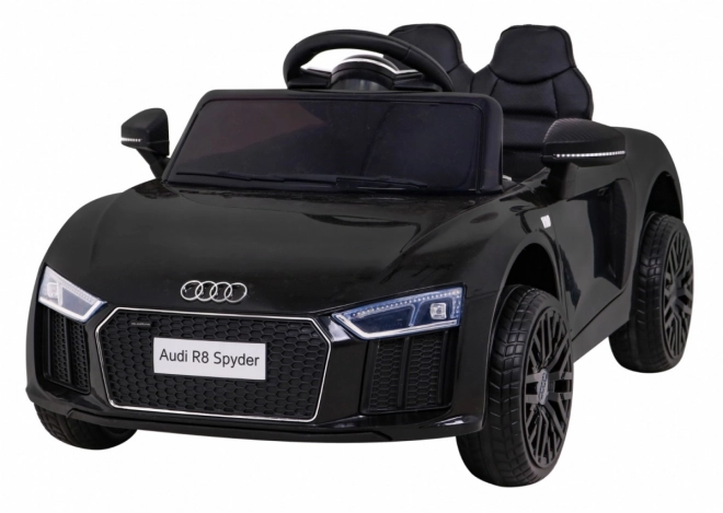 Audi R8 voiture électrique enfant noire avec télécommande, roues EVA, démarrage lent et MP3 LED