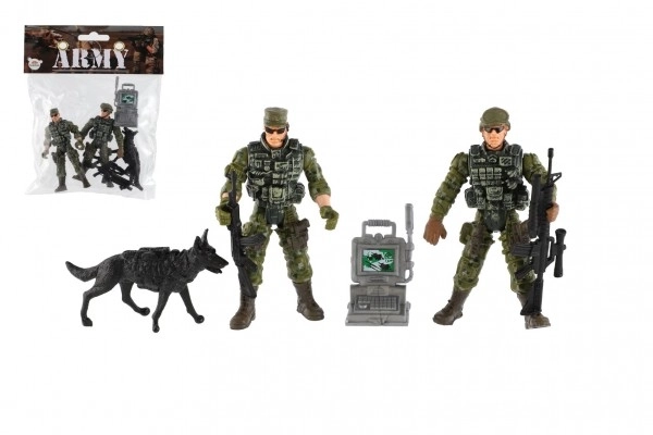 Ensemble soldats avec chien et accessoires 6 pcs en plastique dans un sachet 17x20x3cm