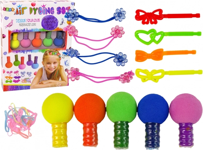 Coffret de coloration capillaire pour enfants – 5 couleurs, élastiques et barrettes