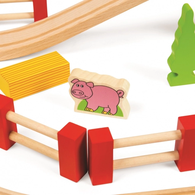 Bigjigs Rail Circuit en bois avec route de campagne 80 pièces