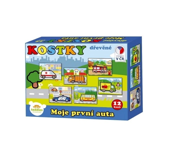 Cubes en bois Mon premier voiture 12pcs dans une boîte 17x12,5x4cm MPZ