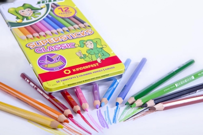 Crayons Supersticks 12 couleurs dans une boîte métallique