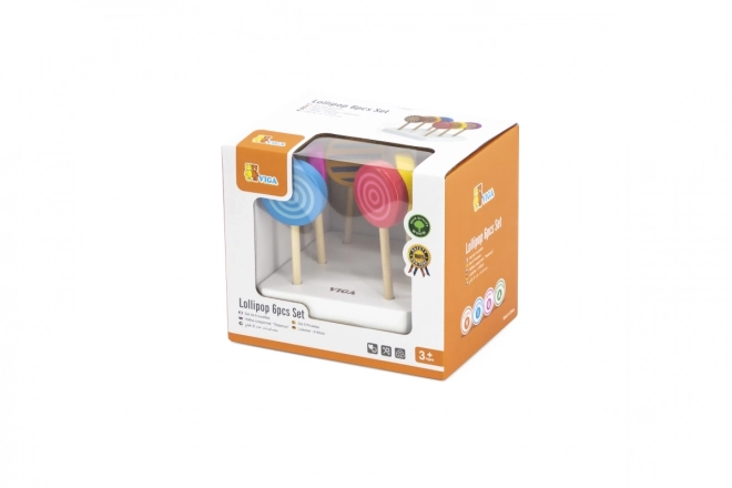 Sucettes colorées en bois Viga - ensemble de 6 pièces
