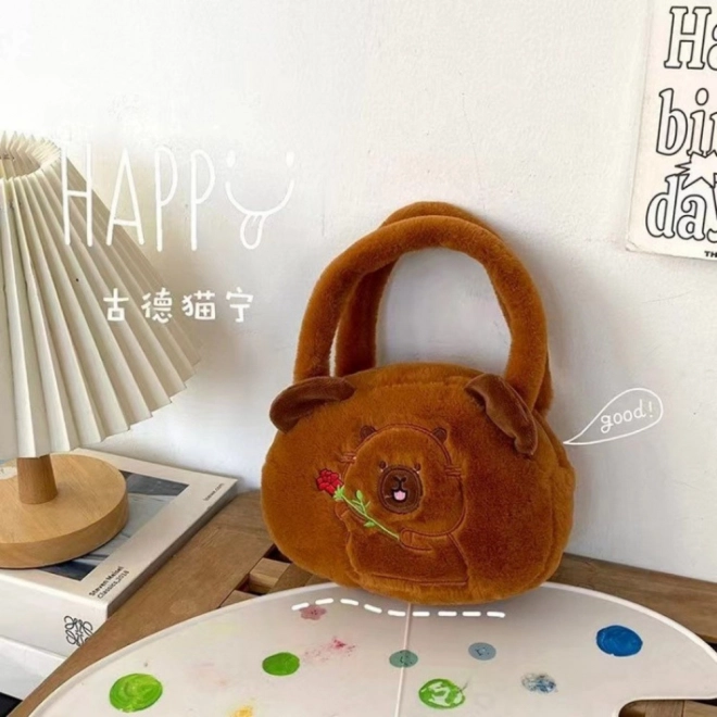 Sac en peluche avec capybara et rose brun rosé 20 cm