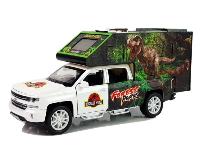 Caravane résidentielle avec dinosaures blanc