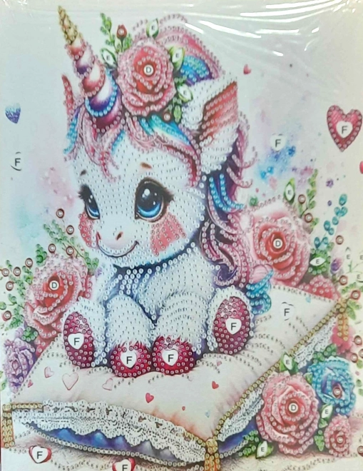 NORIMPEX Peinture diamantée sur toile Licorne fleurie 23x30cm