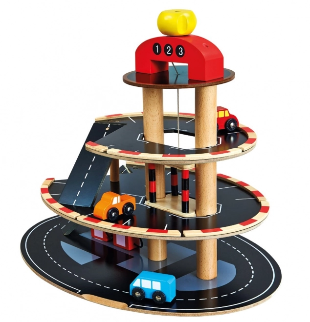 Parking en bois Bino avec ascenseur et petites voitures