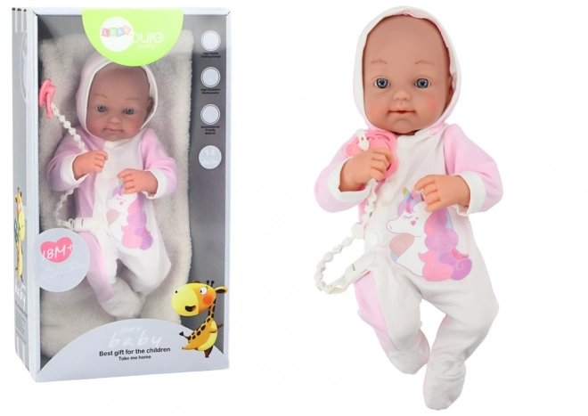 Poupée bébé avec tétine Corps Licorne Couverture rose Accessoires 35 cm
