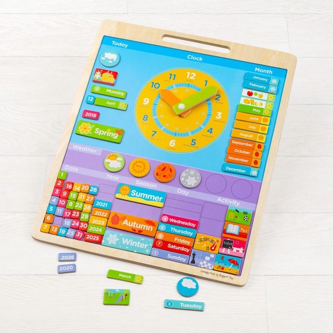 Calendrier magnétique anglais avec horloge BIGJIGS TOYS