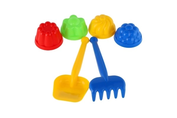 Ensemble de sable en plastique avec pelle, rateau, 4 moules en filet