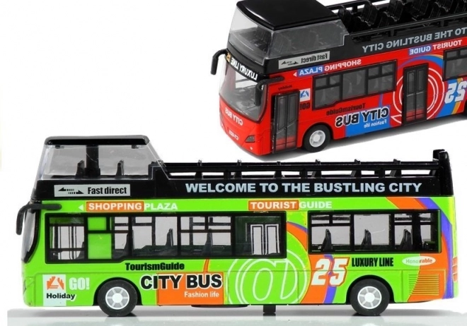 Autobus touristique vert à impériale 1:32 avec portes mobiles
