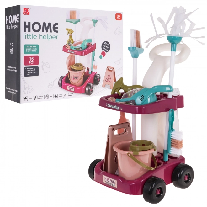 Chariot de nettoyage avec aspirateur à main et accessoires