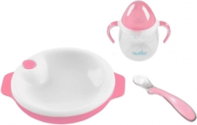 Set d’assiette thermique avec cuillère en silicone et gobelet, Rose pastel