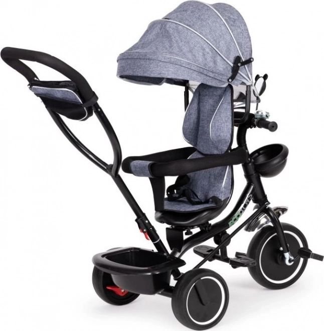 ECOTOYS Tricycle avec toit et barre de poussée gris