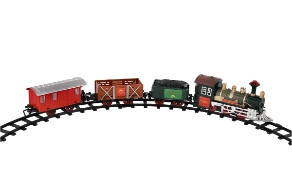 Train + 3 wagons avec rails 8 pcs à piles avec son et lumière en boîte 41x28x6cm