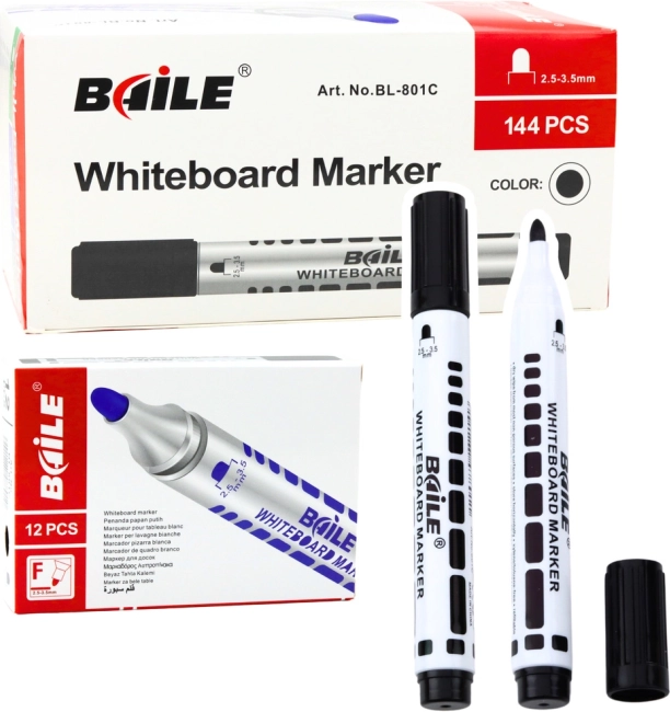 Marqueurs noirs pour tableau blanc 12 pcs