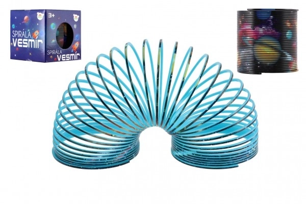 Spirale/ressort cosmique en plastique diamètre 6,5 cm 2 couleurs dans une boîte 7x7x7cm
