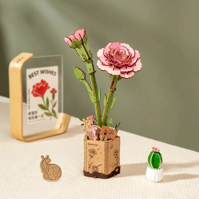 Puzzle 3D en bois Œillet Rose