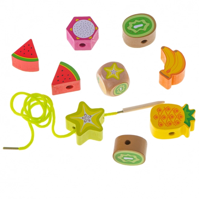 Jeu de laçage en bois avec hérisson et fruits