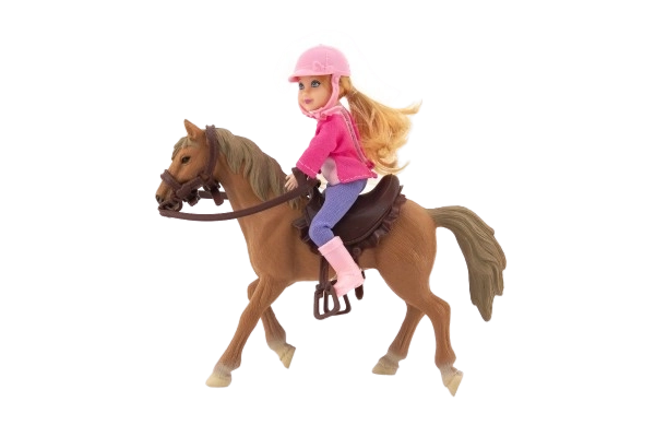 Cheval + poupée jockey plastique 20cm en boîte 23x23x9,5cm