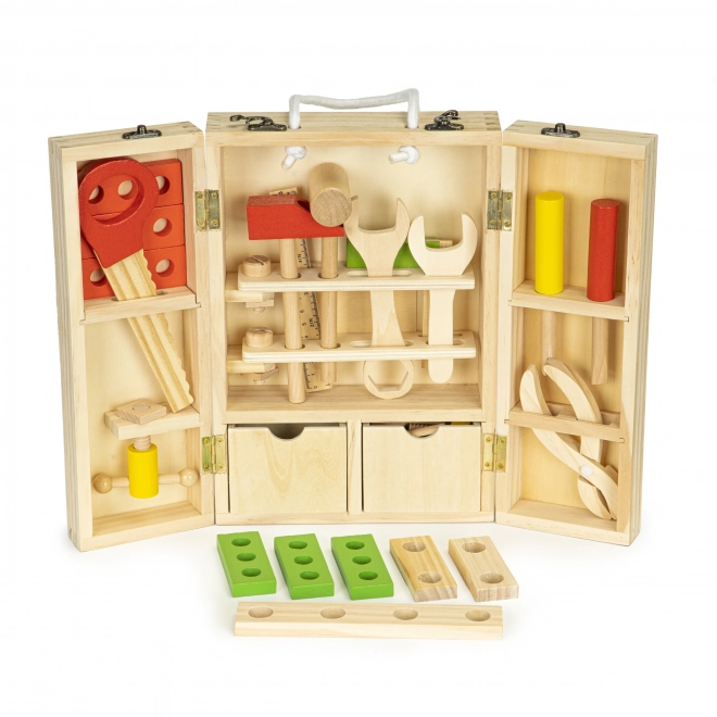 Outils en bois dans une boîte d'atelier, ensemble XXL ECOTOYS