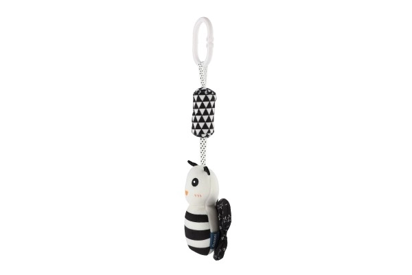 Hochet/pendentif animal en peluche pour berceau/landau 30 cm noir et blanc