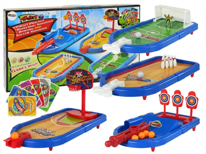 Ensemble de jeux d'arcade 4 en 1 Basketball Football Cible Jeu de quilles Lanceur d'épingles