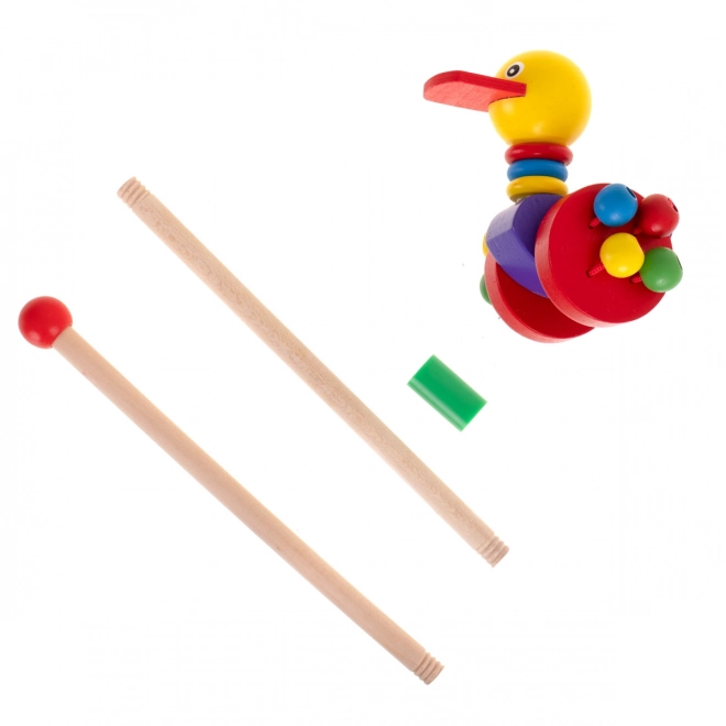Canard en bois marchant sur bâton