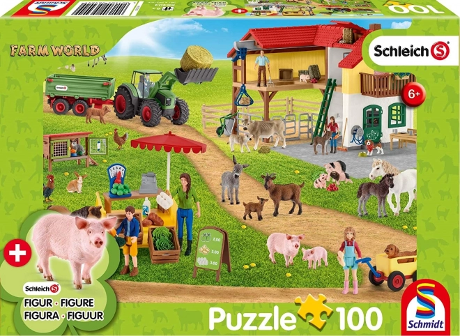 SCHMIDT Puzzle Schleich Ferme avec stand de vente 100 pièces + figurine Schleich