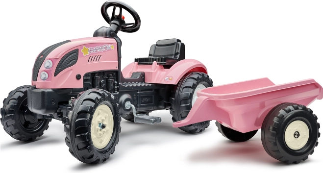 Tracteur à pédales Country Star rose avec remorque et klaxon