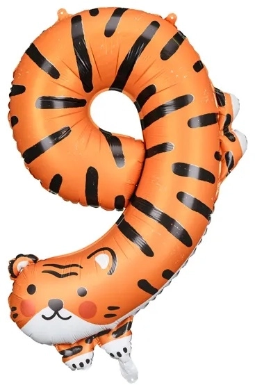 Ballon d'anniversaire en feuille numéro 9 - Tigre 64 x 87 cm