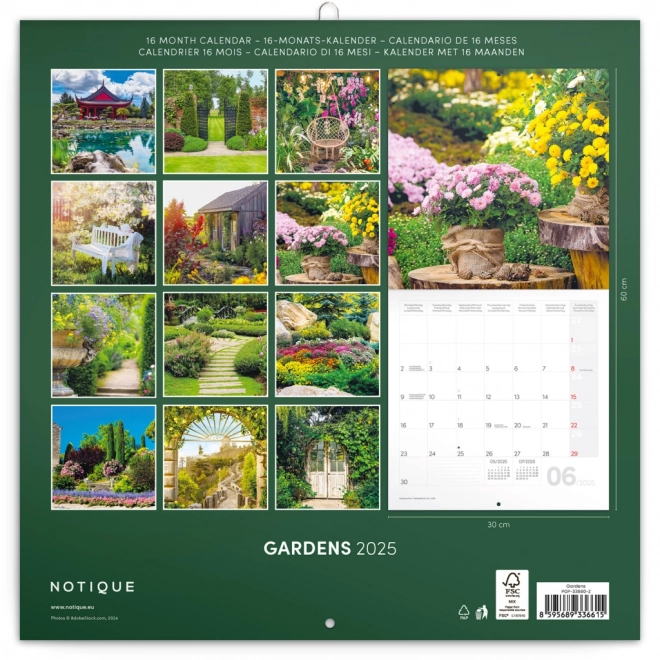 CALENDRIER DE NOTIQUES Jardins 2025, 30 x 30 cm