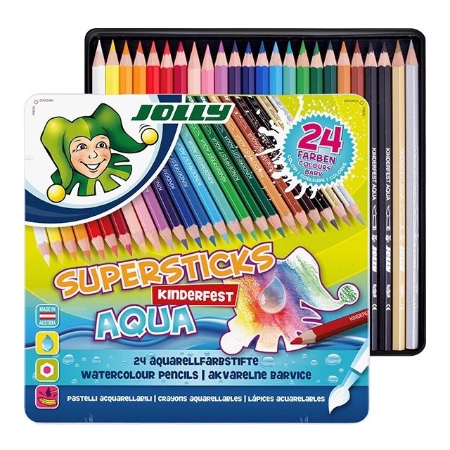 Crayons Supersticks Aqua 24 couleurs dans une boîte en métal